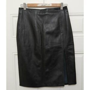 Madras women size small 28 waist Italian leather pencil skirt black split front